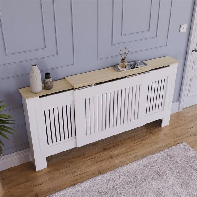 SPETLEK White Modern Geometric Wood Radiator Cover W/H/D: 140 x 83 x 19 cm – 1