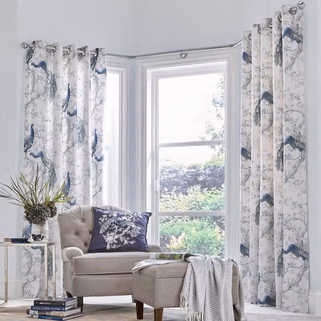 Laura Ashley Belvedere Blue Floral Cotton Eyelet Curtains