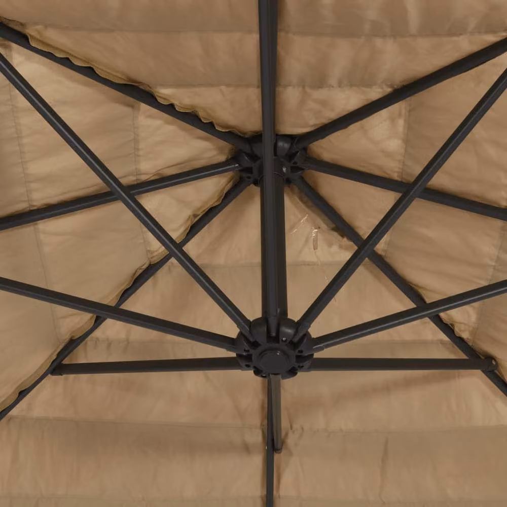 Berkfield Home Garden Parasol with LEDs and Steel Pole in Tan, W/D/H: 324 x 324 x 247 cm – 5