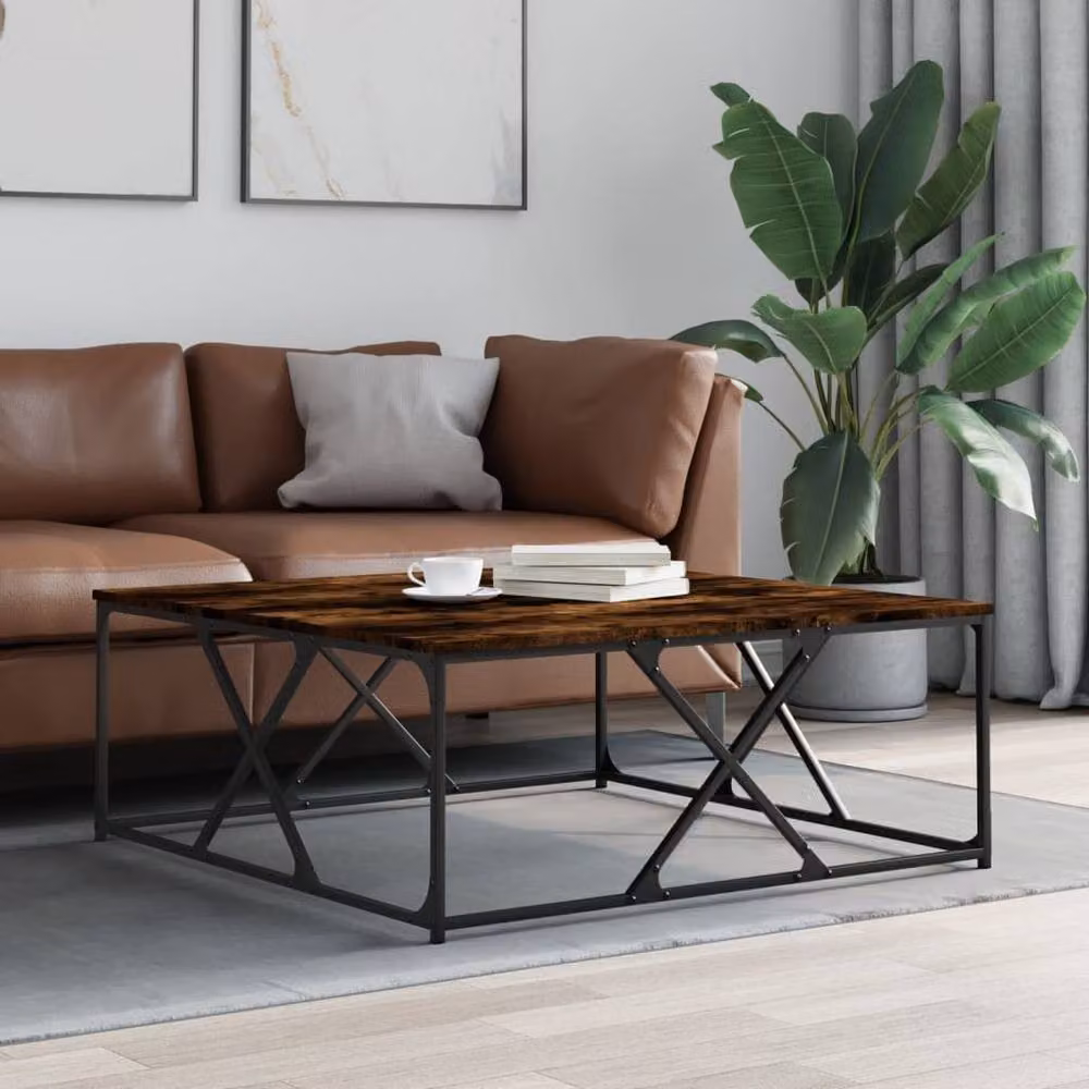 Berkfield Home Decorative Smoked Oak Coffee Table in Brown, W/D/H: 100 x 100 x 40 cm – 1