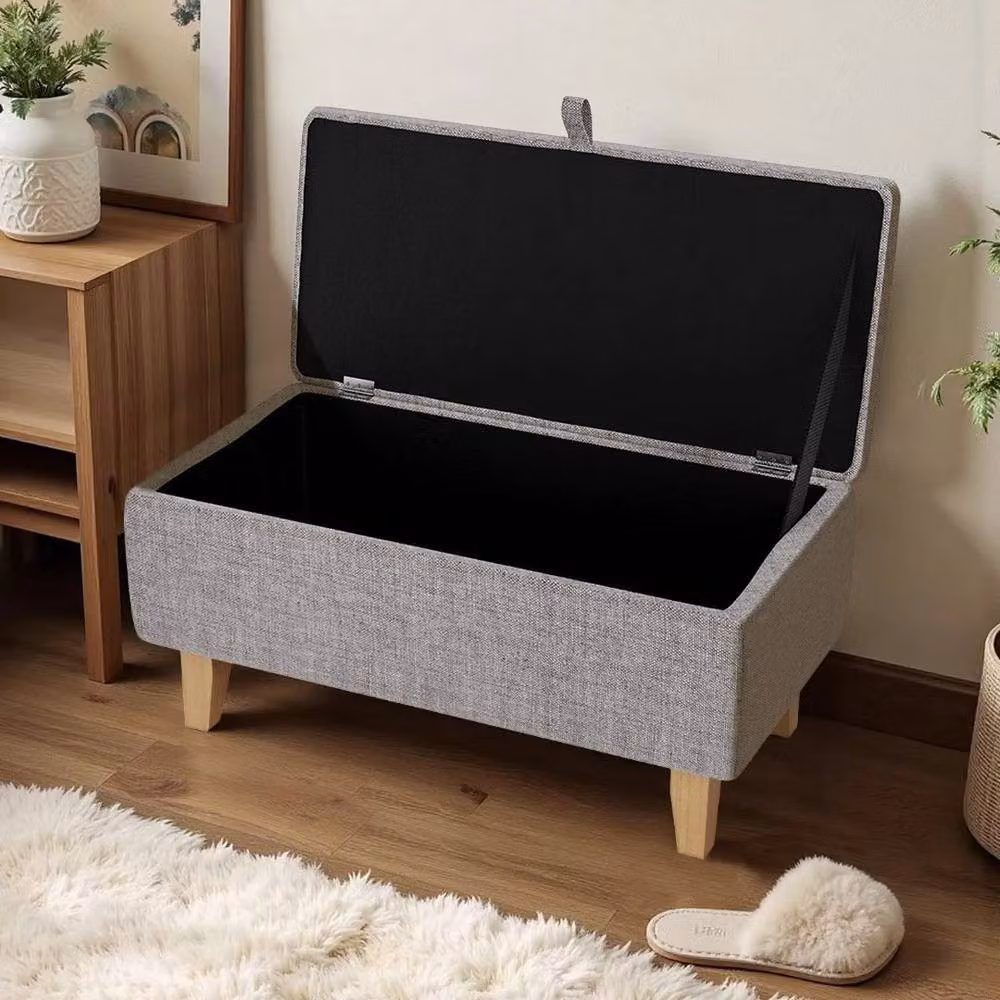 Kelvenix Light Grey Linen Storage Footstool – 3