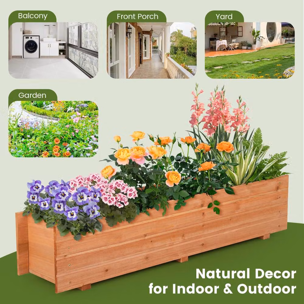 Costway Wooden Raised Bed Garden Planter in Brown with Drain Holes – 4