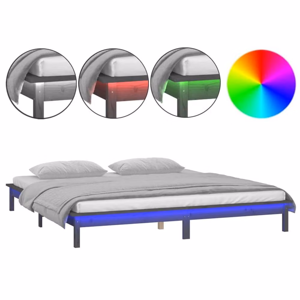 Berkfield Home Grey Solid Wood Small Double LED Bed Frame with Under-Bed Lighting W/D/H: 120 x 190 cm – 2