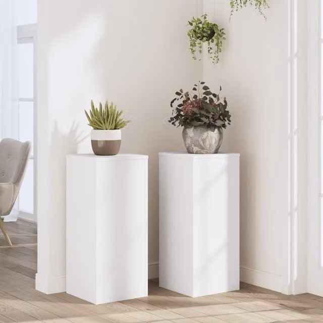 Berkfield Home Modern White Plant Stands, 2 Pack, MDF Wood, W/D/H: 30 x 30 x 70 cm