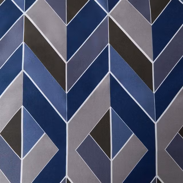OHS Reversible Geo Chevron Duvet Cover and Pillowcase Set in Blue and Beige, W: 140 cm, L: 200 cm