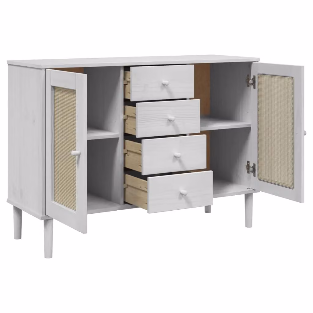 Berkfield Home Senja Sideboard in White Rattan Look Solid Pine Wood, W/D/H: 112 x 40 x 80 cm – 2