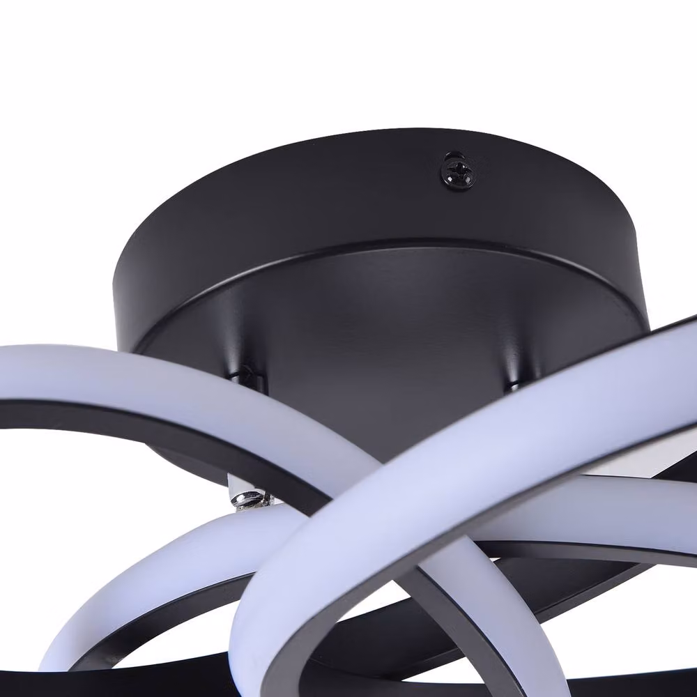 NIVOR Black Geometric LED Flush Mount Ceiling Light with Cool White Glow, Diameter: 31 cm – 6