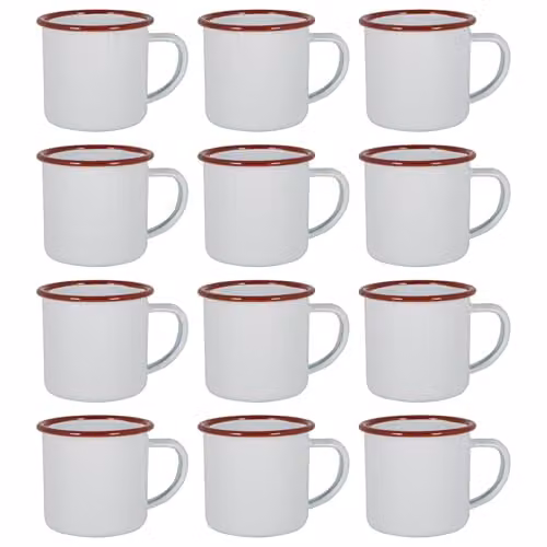 Argon Tableware Enamel Espresso Cup Set of 12 in Red, White and Blue, 130ml