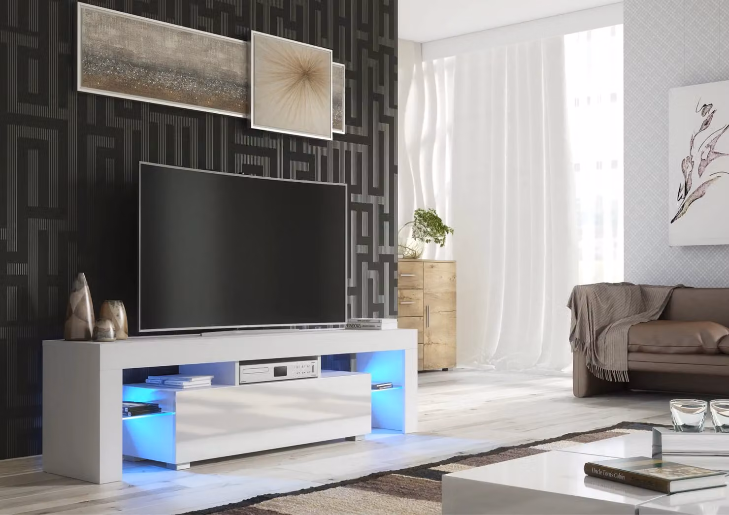 Creative Furniture Aria TV Unit, White and Grey, W: 160 cm, D: 35 cm, H: 45 cm – 4