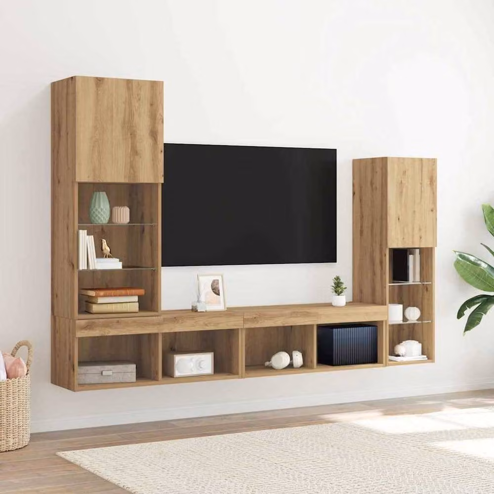 Berkfield Home Artisan Oak TV Cabinet with Integrated LED Lights in Brown, W/D/H: 40.5 x 30 x 102 cm – 1