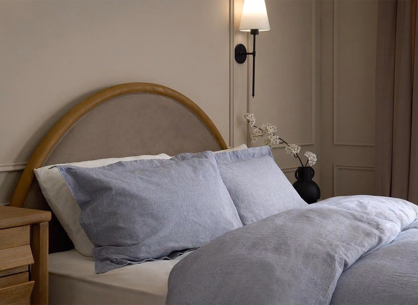 Feather & Black Amelie Striped Blue Cotton and Linen Pillowcase Pair