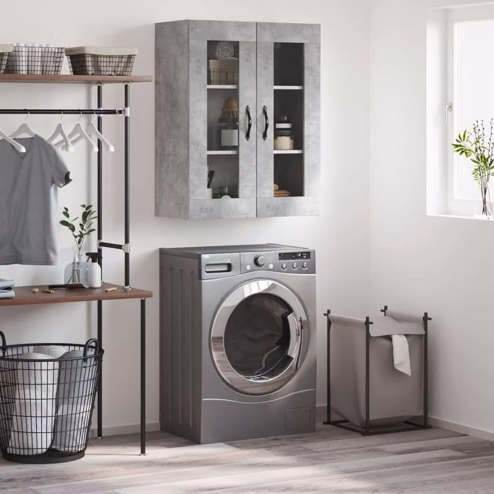 Berkfield Home Wall Mounted Cabinet in Concrete Grey with Glass Doors, W/D/H: 69.5 x 34 x 90 cm – 2