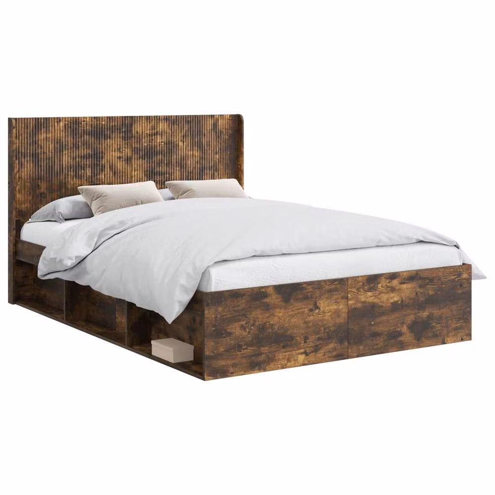 Berkfield Home Modern Bed Frame with Headboard and Side Compartment Storage, Smoked Oak, Brown, W/D/H: 120 x 200 cm – 2
