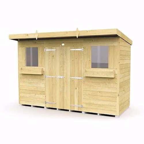 Buttercup Farm Rustic Wood Pent Summer Shed in Brown, W: 302 cm, D: 118 cm, H: 201 cm