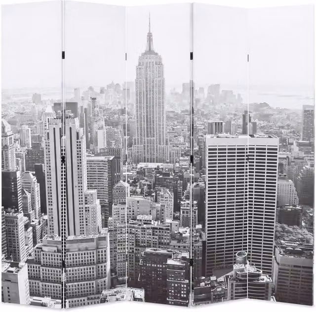 Berkfield Home New York by Day Folding Room Divider, Black & White, W: 200 cm, H: 170 cm