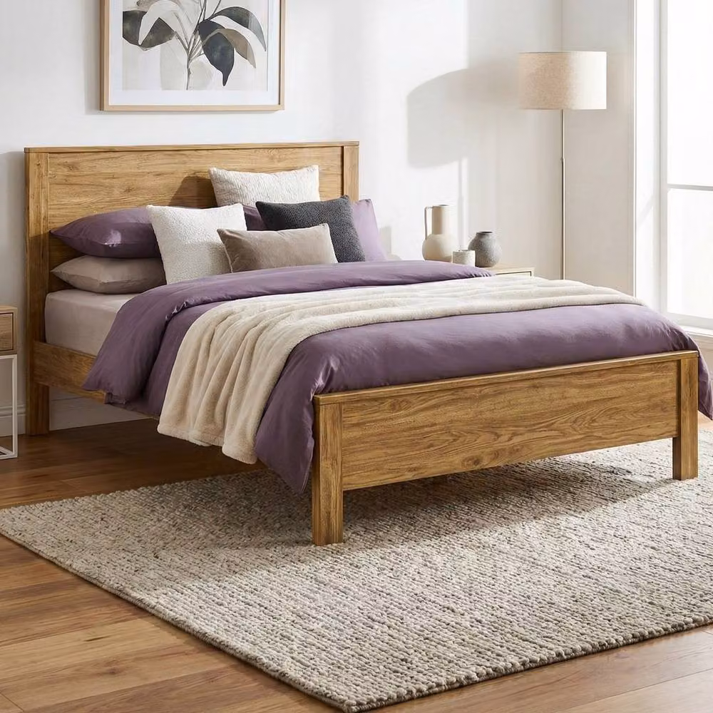 Amani Denver Walnut Solid Pine Bed Frame with Flat Panel Headboard in Brown, Size: 90 x 190 cm