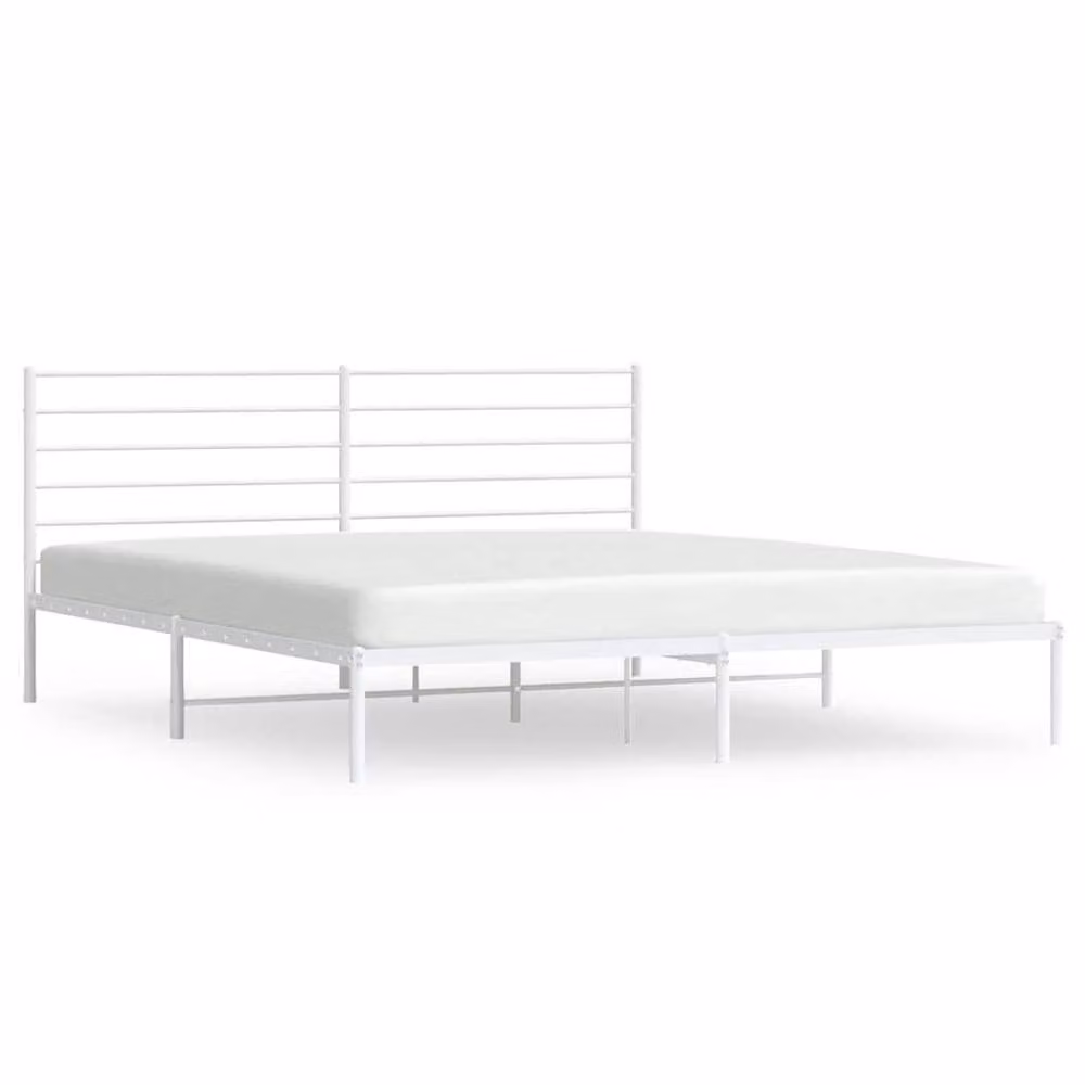 Berkfield Home Metal Bed Frame with Headboard in White, W/D/H: 183 x 187 x 90 cm – 2