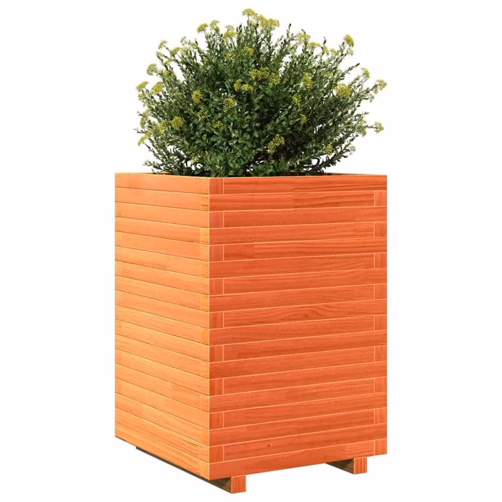 Berkfield Home Waxed Brown Pine Garden Planter Tub W/D/H: 50 x 50 x 72 cm – 2