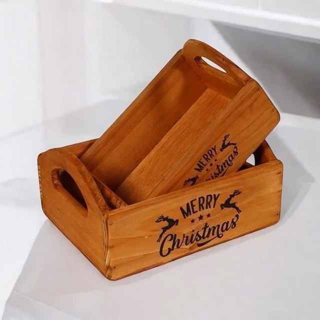Minster Merry Christmas Wooden Flower Planters, Set of 2, Brown – 1