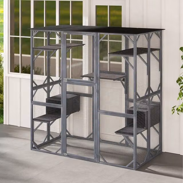 Costway Large Cat Cage Playpen and House in Grey