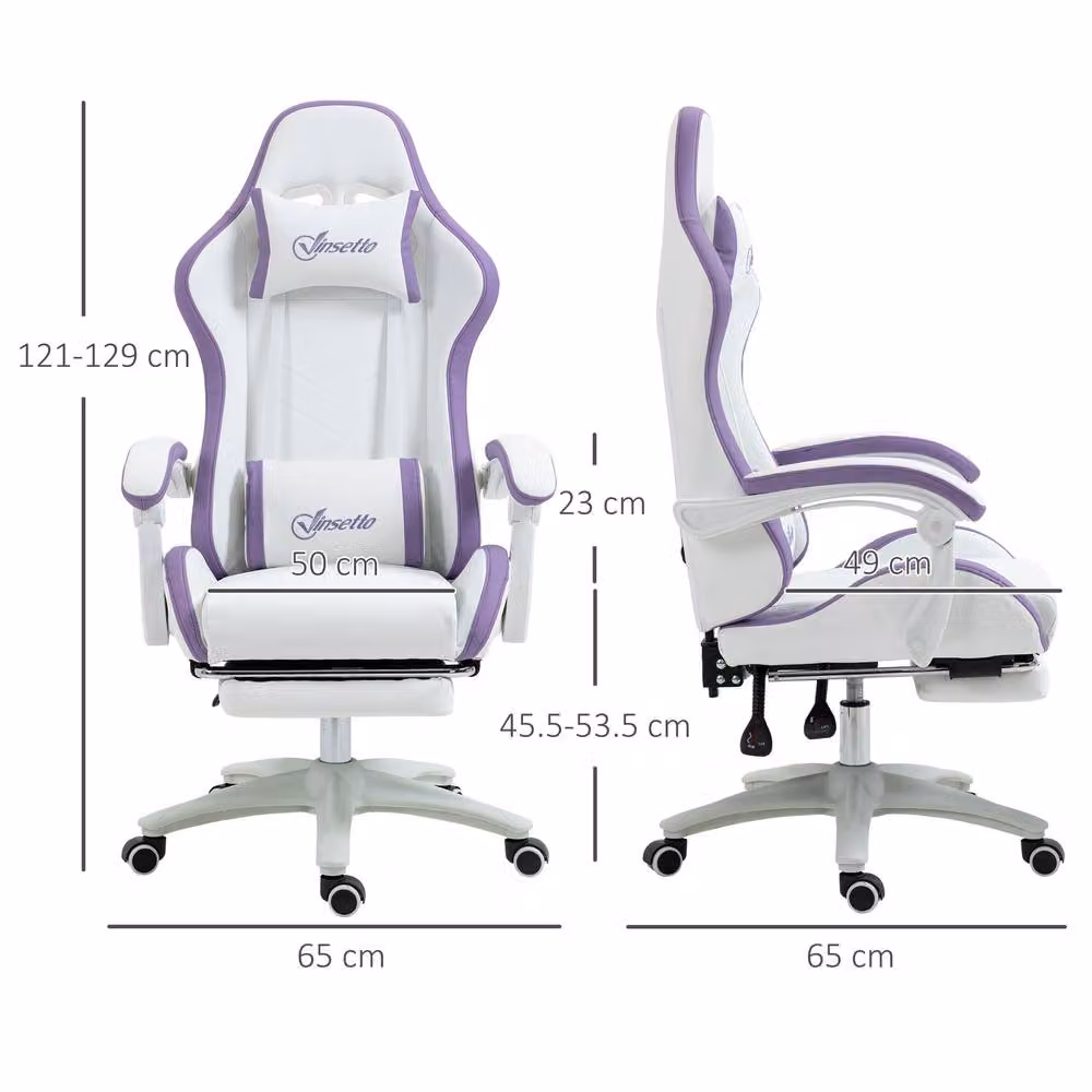 ERGOVEXA Computer Gaming Chair in Purple and White with Synthetic Leather and Headrest – 2