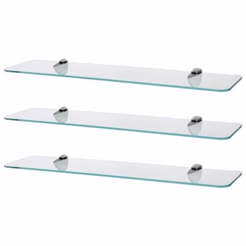 Harbour Housewares Set of 3 Modern Wall-Mounted Glass Bathroom Shelves, Width: 60 cm, Depth: 13 cm, Height: 3 cm, Transparent and Silver – 1