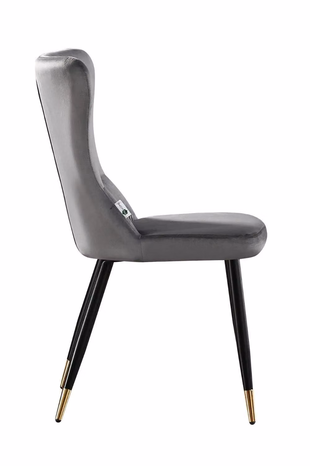 Life Interiors Set of 2 New York Modern Velvet Dining Chairs in Grey with Black Metal Legs and Gold Tips – 3
