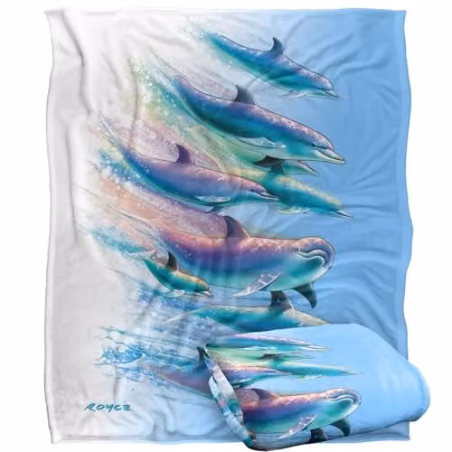 JQ Licensing Royce McClure Dolphin Flow Silky Touch Super Soft Fleece Throw Blanket, White, W/D/H: 152 x 127 cm