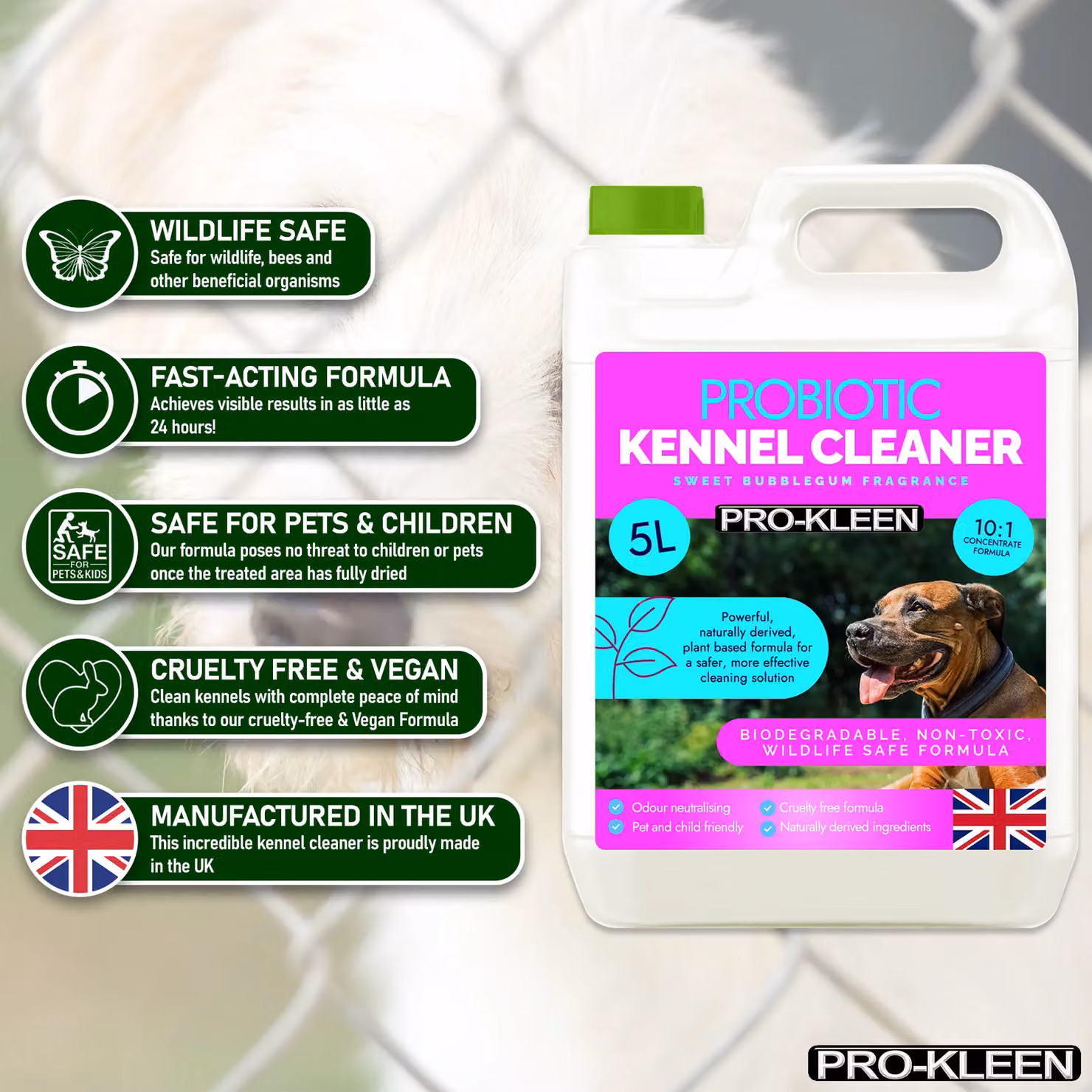 Pro-Kleen ProBiotic Kennel Cleaner, Biodegradable and Non-Toxic, Bubblegum Pink, 5 l – 2