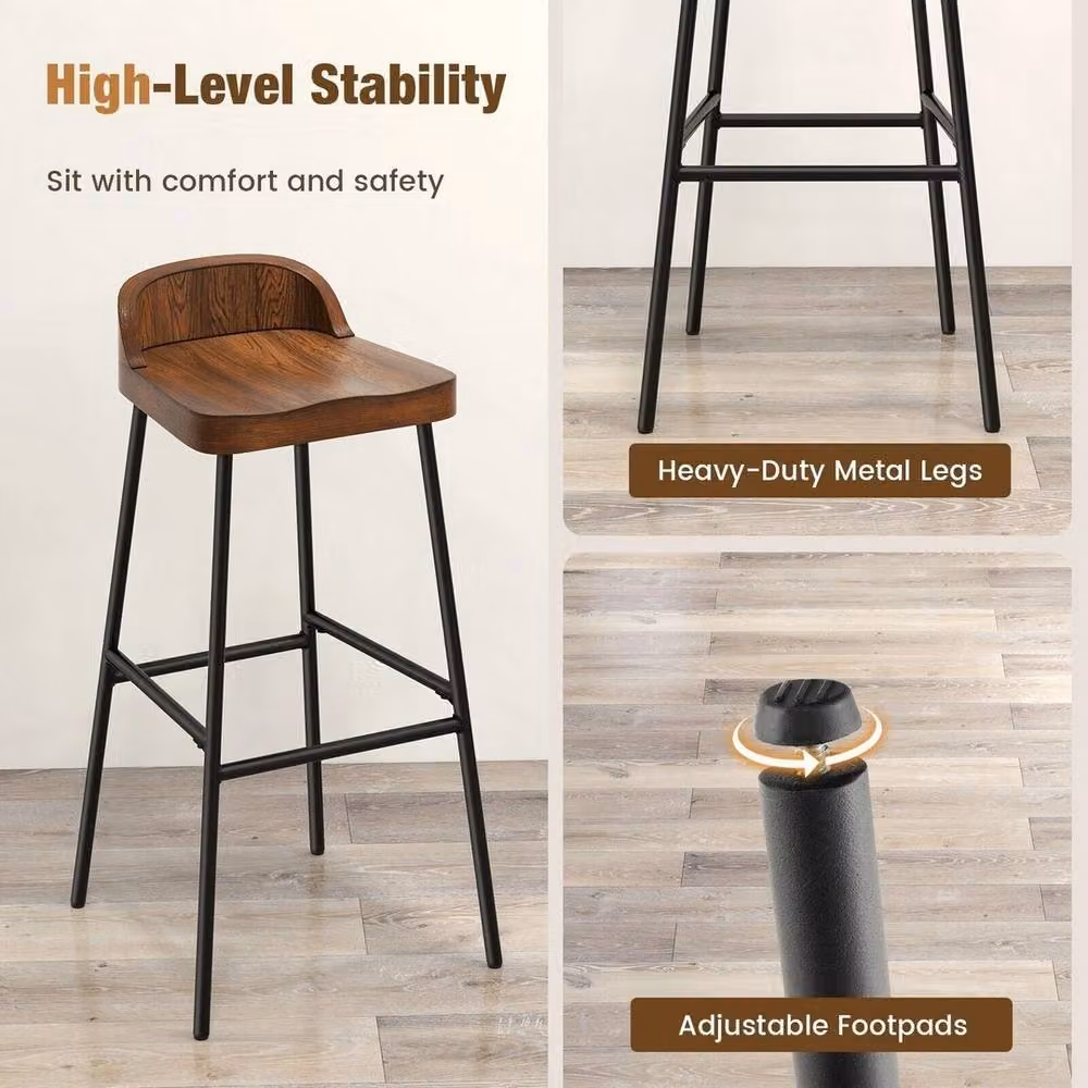 VOGREX Set of 2 Industrial Low-Back Bar Stools in Brown – 3