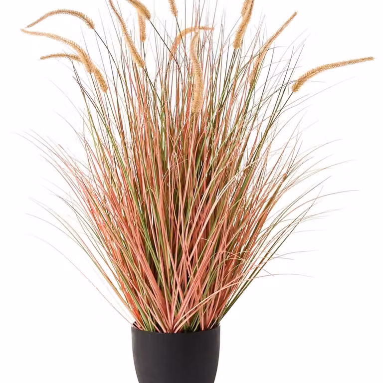 Wyld and Coco Artificial Potted Reed Flower in Green and Orange, Height: 120 cm