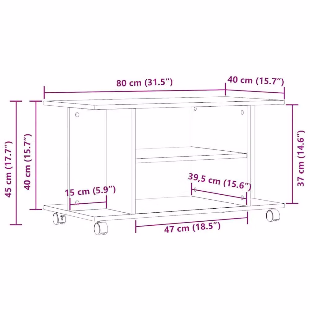 Berkfield Home Black Oak TV Cabinet with Castors, W/D/H: 80 x 40 x 45 cm – 4