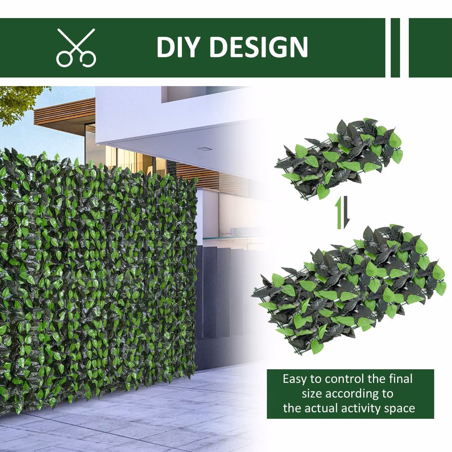 Outsunny Artificial Leaf Hedge Screen Privacy Fence Panel in Green – 4