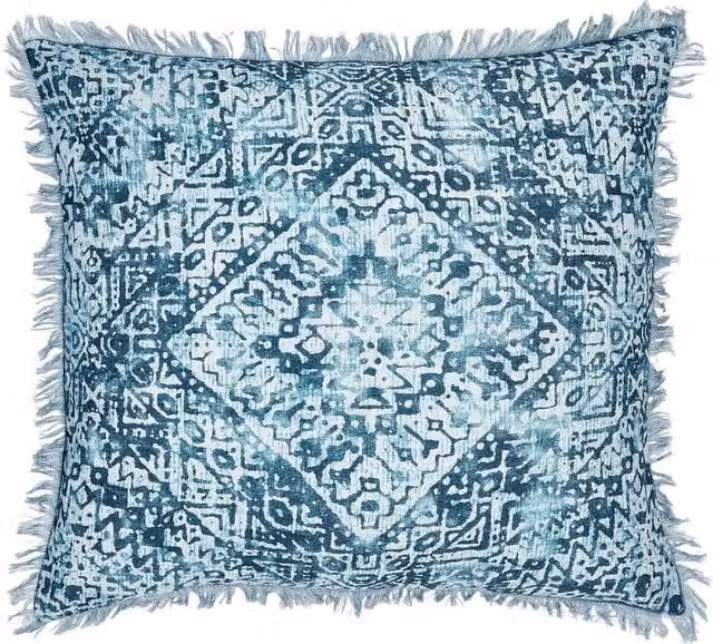 Bedeck of Belfast Mieko Square Cotton Cushion, Petrol Blue and Silver, W/D/H: 50 x 50 x 50 cm
