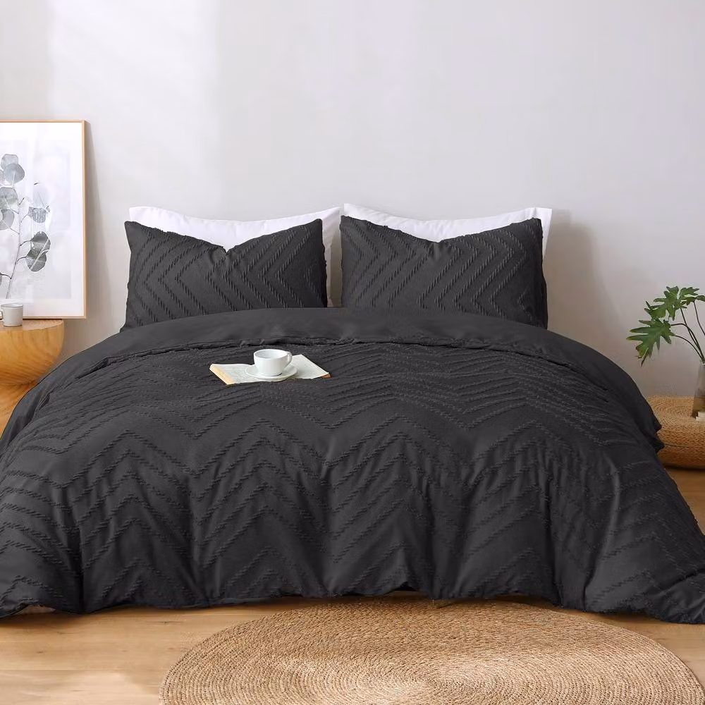 Pamposh Ultra Soft Tufted Microfibre Duvet Cover and Pillowcase Set in Black, W/D/H: 140 x 200 cm – 2