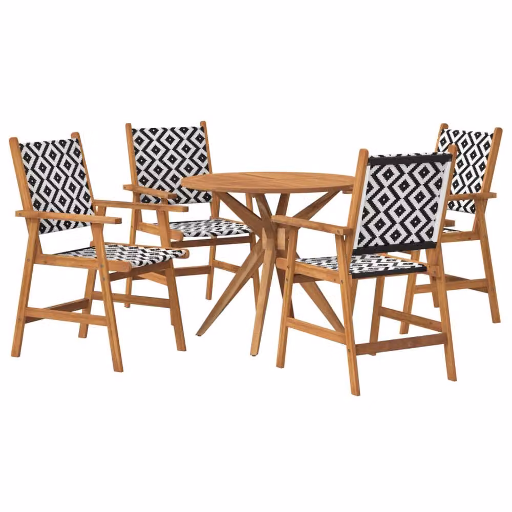 Berkfield Home 5 Piece Round Acacia Wood Garden Dining Set in Brown – 2