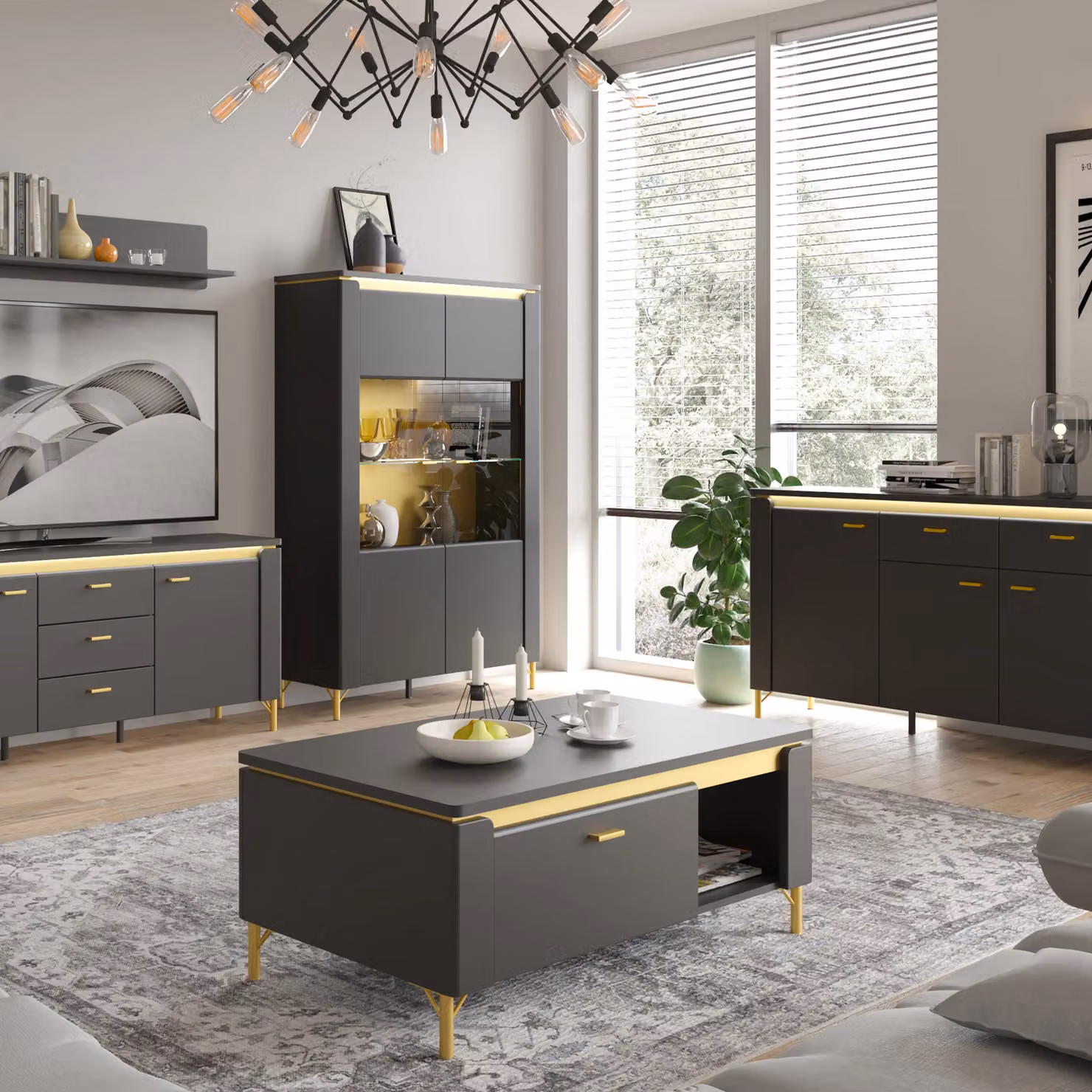 Furniture To Go Genoa Coffee Table with 1 Drawer in Black Matt and Gold – 4