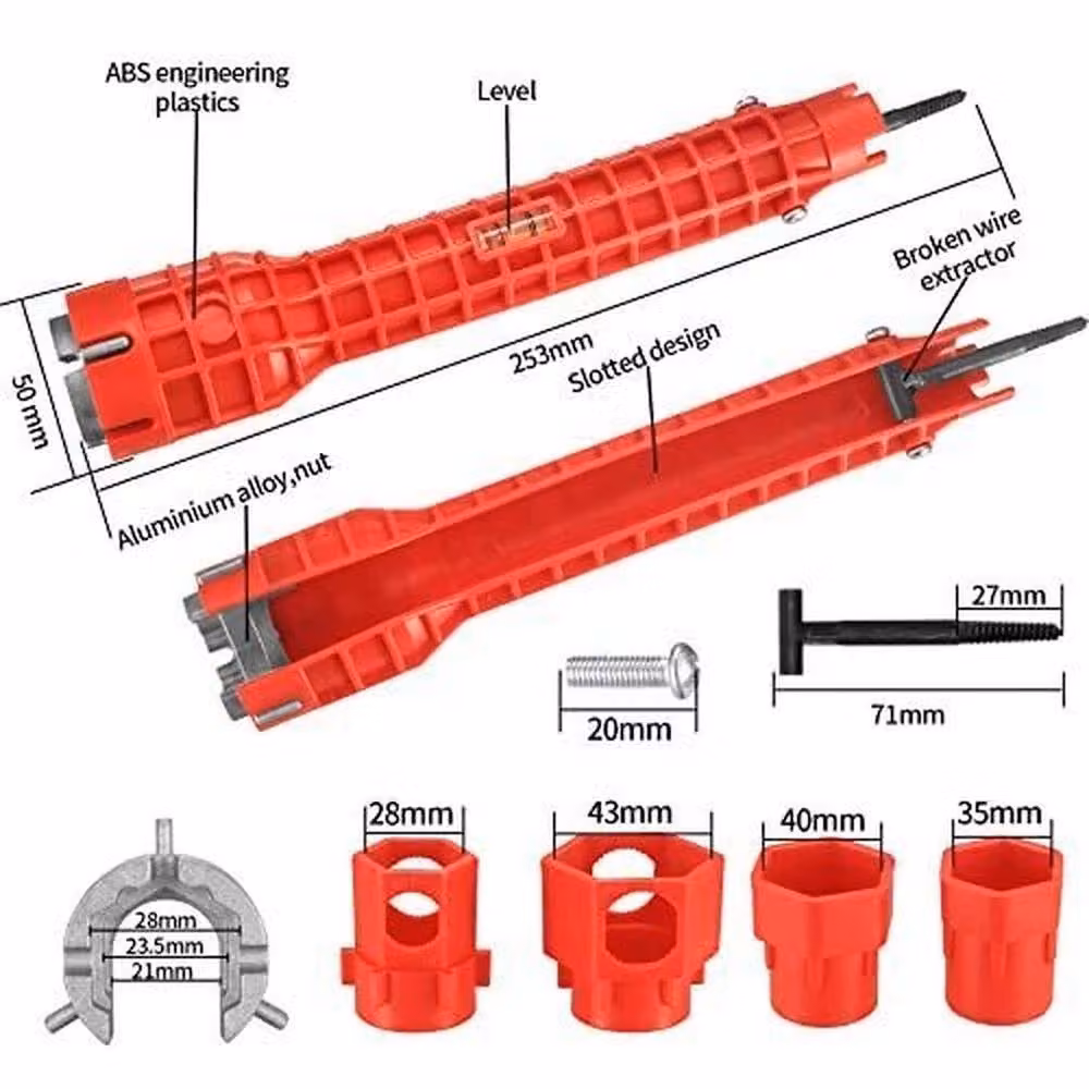 FLAVORA 14-in-1 Multi Function Faucet Wrench Set in Red – 3