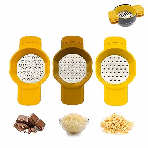 Calitek Stacking Grater and Zester Set of 3 in Yellow and Silver with Stainless Steel Blades