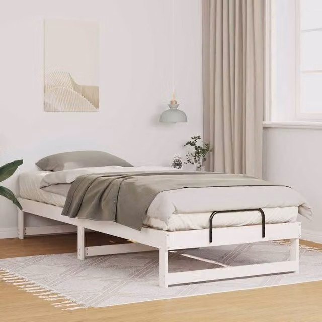 Berkfield Home White Solid Pine Wood Bed Frame W: 80 cm, L: 220 cm