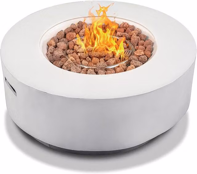 MDA Designs Fusion Outdoor Gas Fire Pit Fire Table in Grey and White Stone