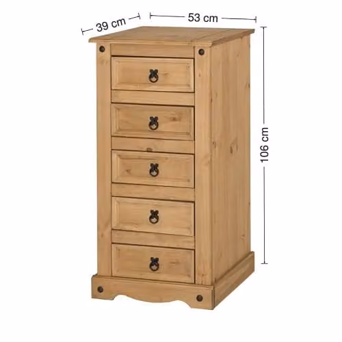 Mercers Furniture Corona Narrow 5 Drawer Chest in Brown Solid Pine with Antique Wax Finish – 2