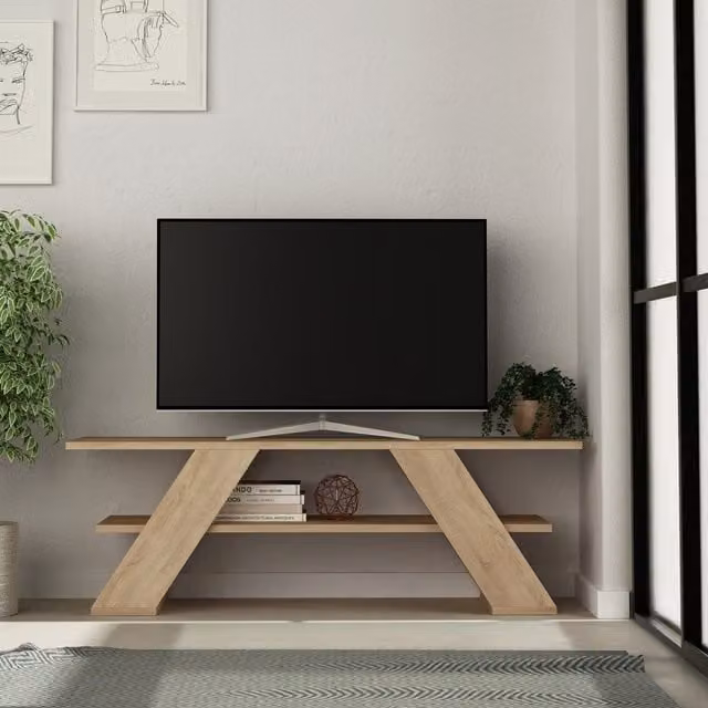 Decortie Farfalla Modern TV Stand in Oak Brown and Yellow