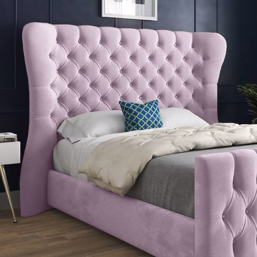 Casani Reydon Upholstered Velvet Designer Bed Frame in Pink, Super King, 200 x 200 cm – 4