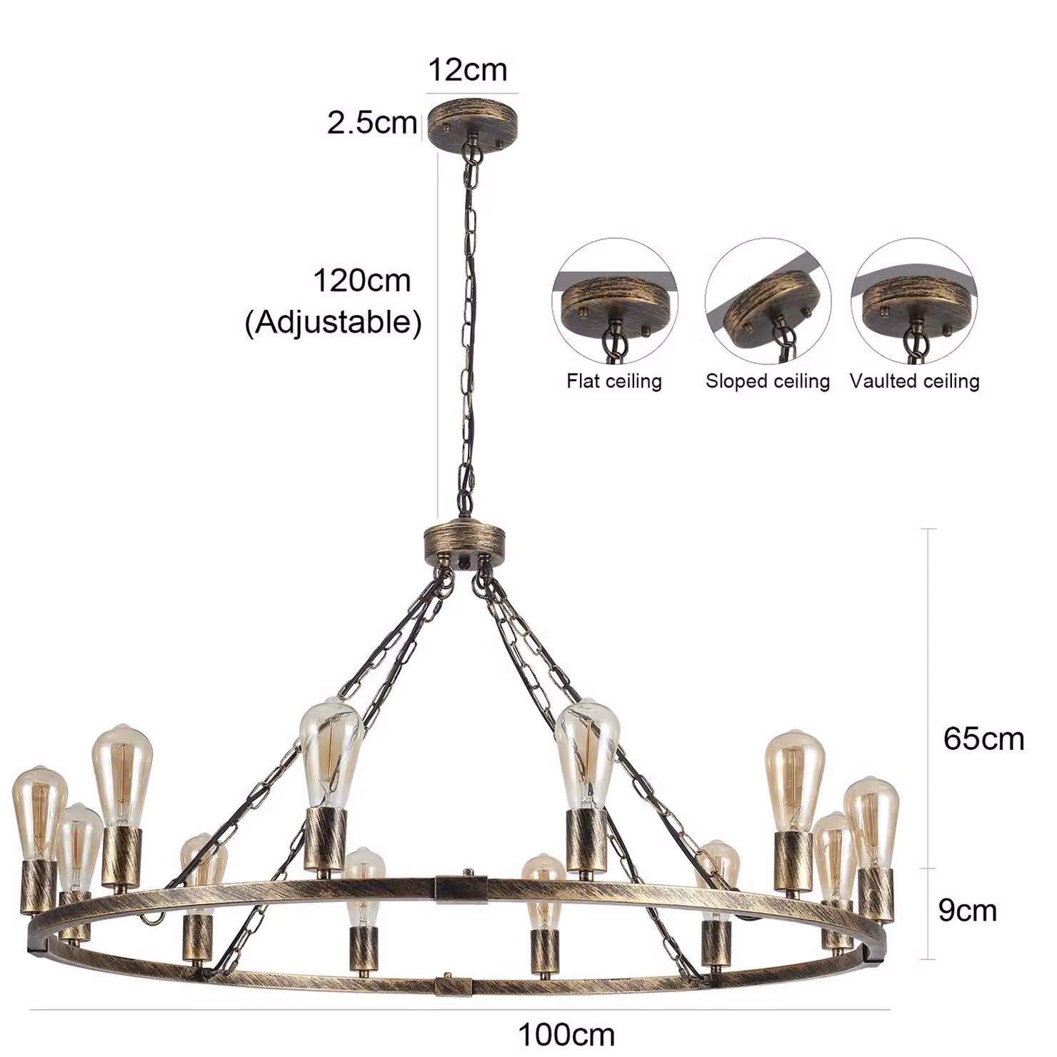 Garwarm 12-Light Vintage Metal Wagon Wheel Chandelier in Bronze – 4