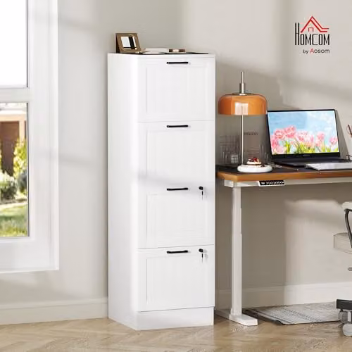 HOMCOM 4 Drawer White File Cabinet with Lock for A4 and Letter Size Folders, H: 76 x W: 40 x D: 40 cm – 2