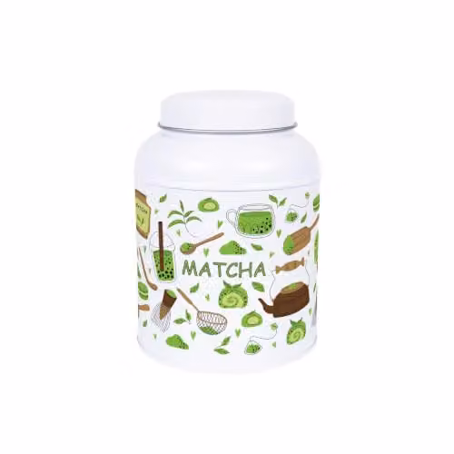 Purely Home Matcha Canister with Small Domed Lid in Green and White Metal – 1