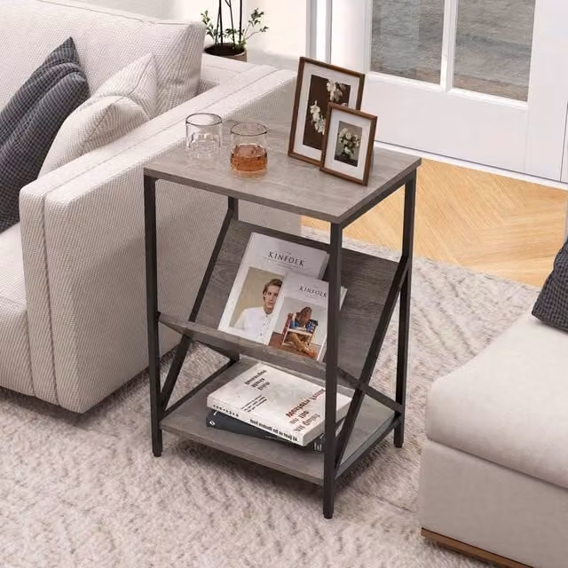 EONLION 3-Tier Industrial Record Holder Shelf in Walnut and Black, Width: 100 cm – 1