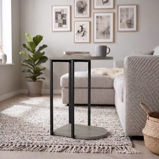 Decortie Roya Half-Round Side Table with Green Metal Frame and Composite Top, W/D/H: 56.0 x 32.0 x 41.5 cm – 1