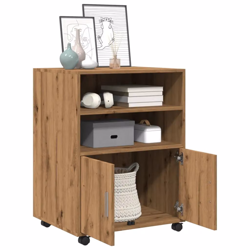 Berkfield Home Artisan Oak Rolling Cabinet in Brown, W/D/H: 60 x 48 x 81 cm – 3